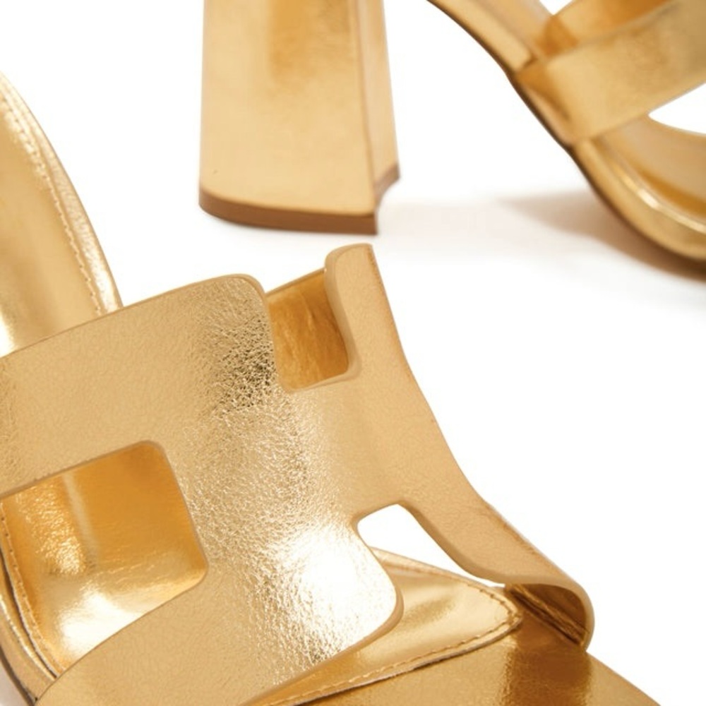 Gold Women's Block Heel Sandals Mule - Picture 4 of 5
